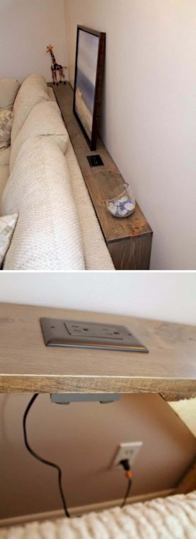 A behind-the-sofa table with an outlet built in