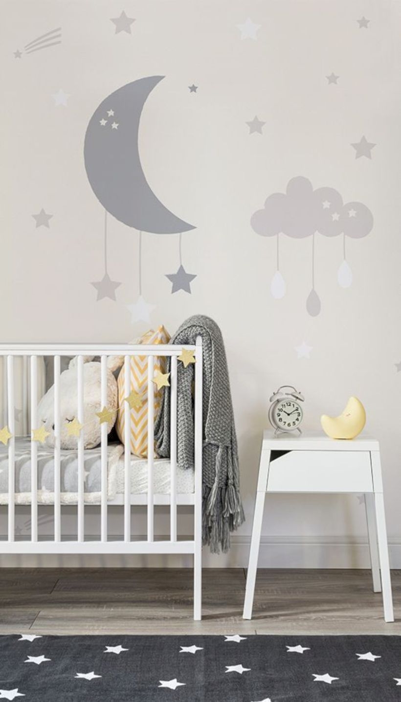 Baby clouds and moon wall mural