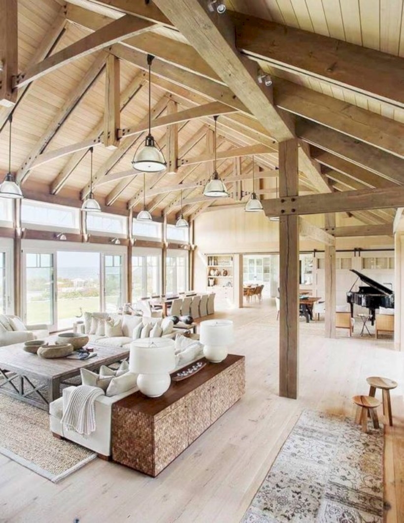 Barn house vaulted ceilings living room