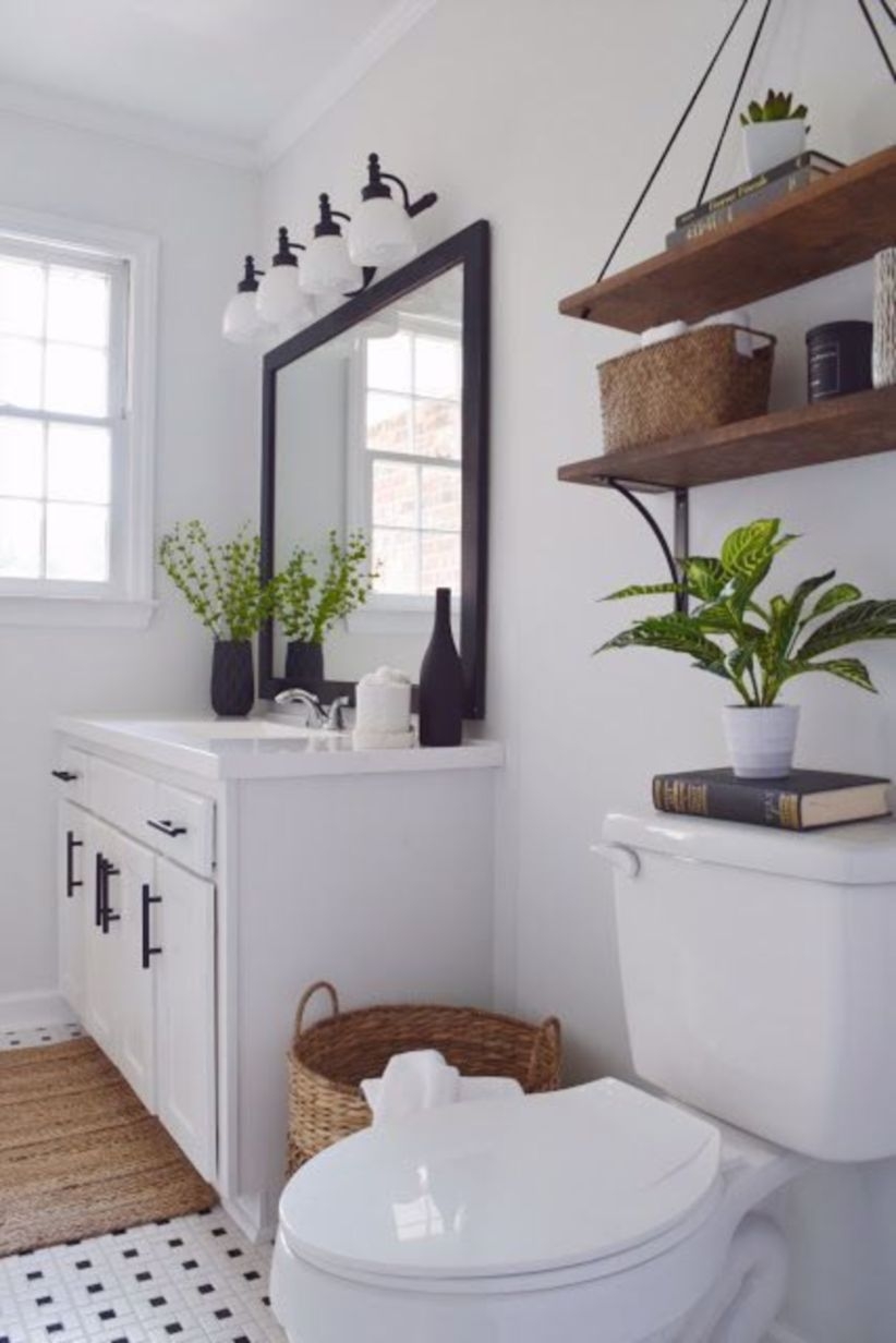 Black and white bathroom with farmhouse style