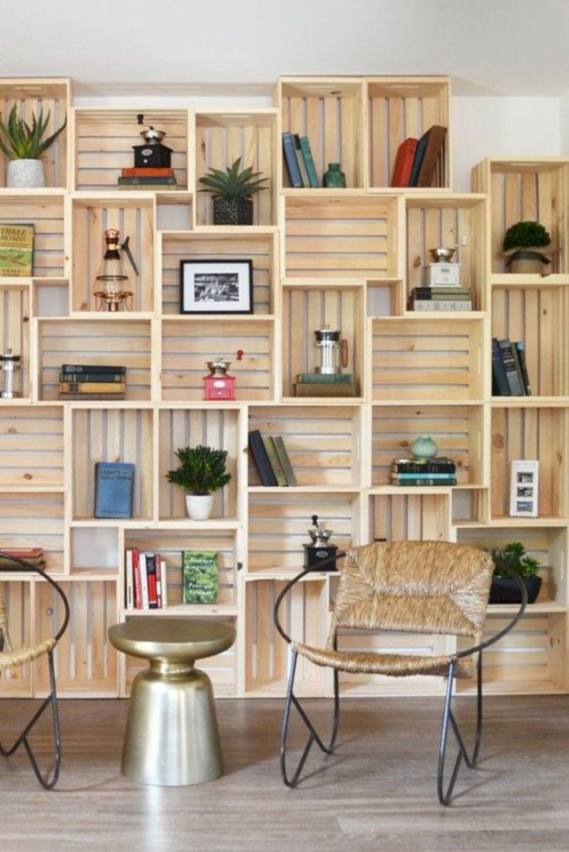 Diy wooden crate bookshelf