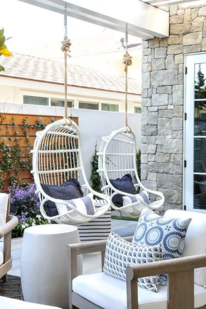 Hanging rattan chairs