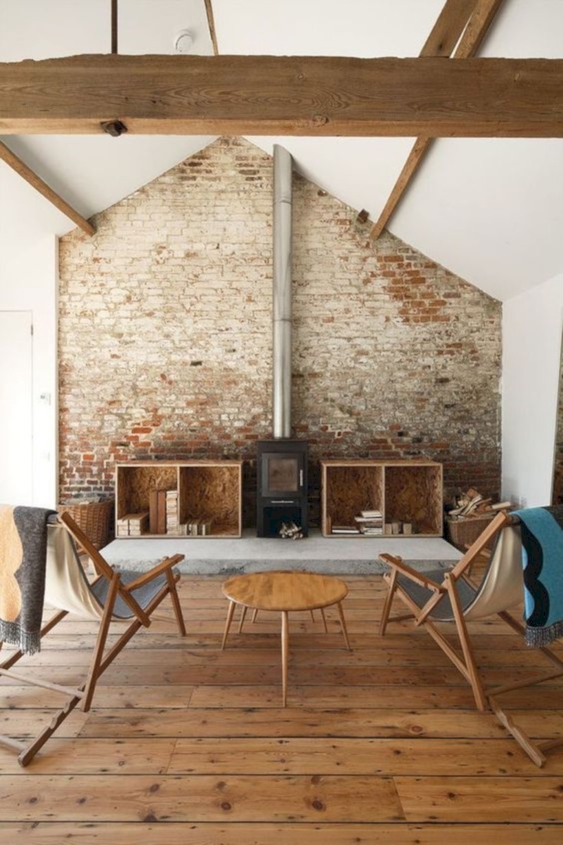 Living room exposed brick wall