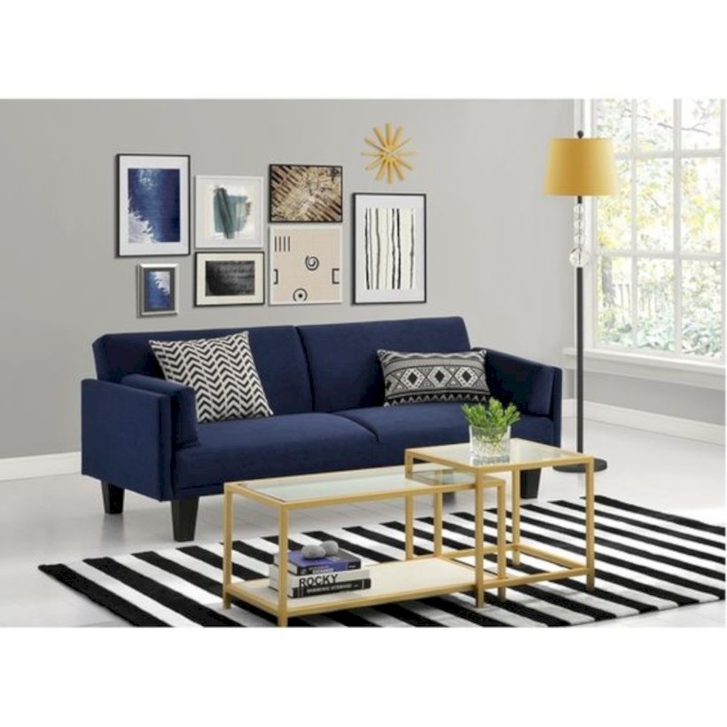 Living room with stripped carpet