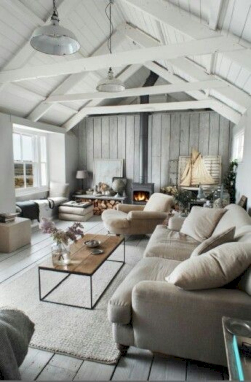 Living room with white paint on the ceiling
