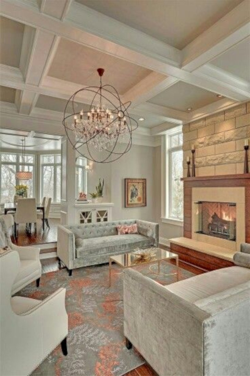 Living room with a coffered ceiling decoist