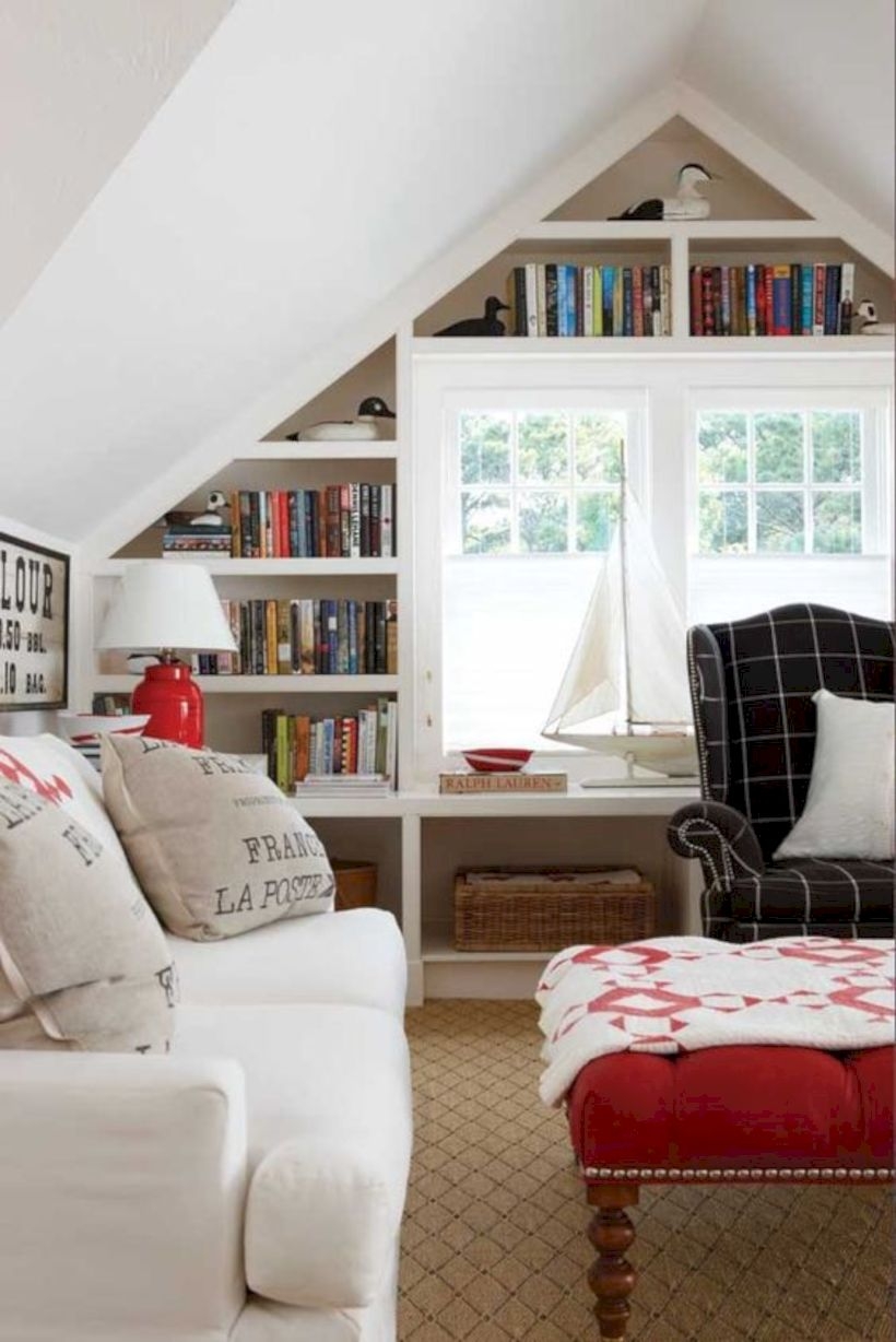 Lovely storage for books at the attic