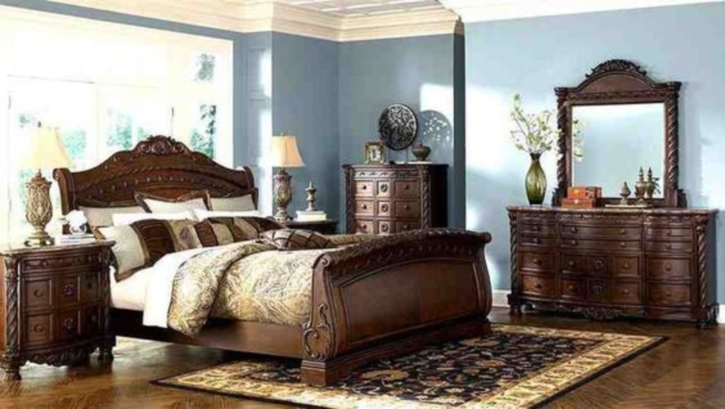 Luxury furniture king size hand carved wooden bed frames