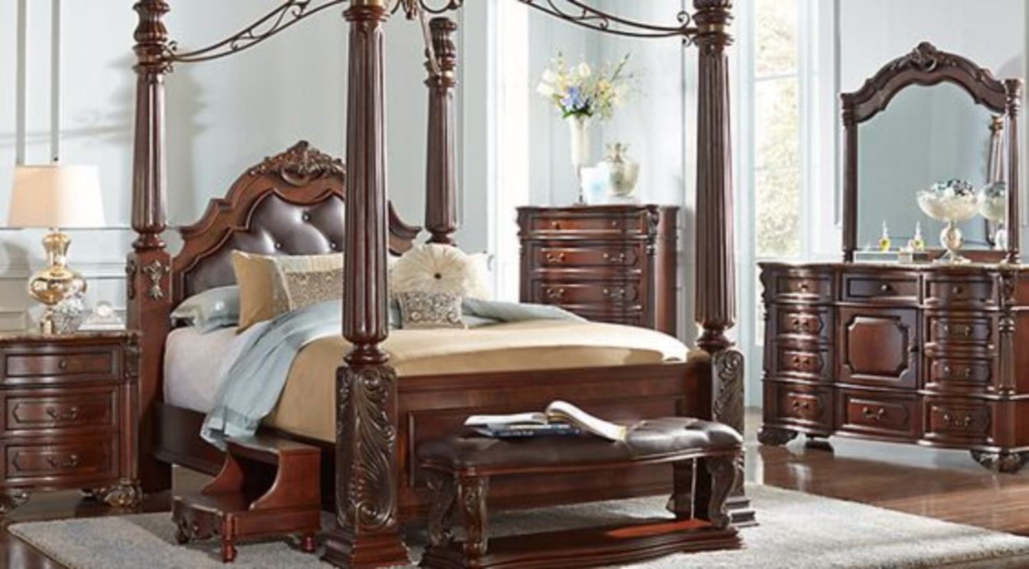 Luxury king size bed with wooden frame