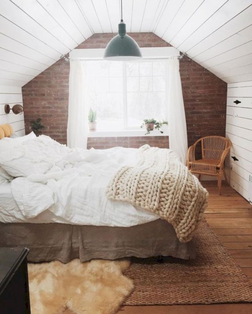 Master bedroom with the brick