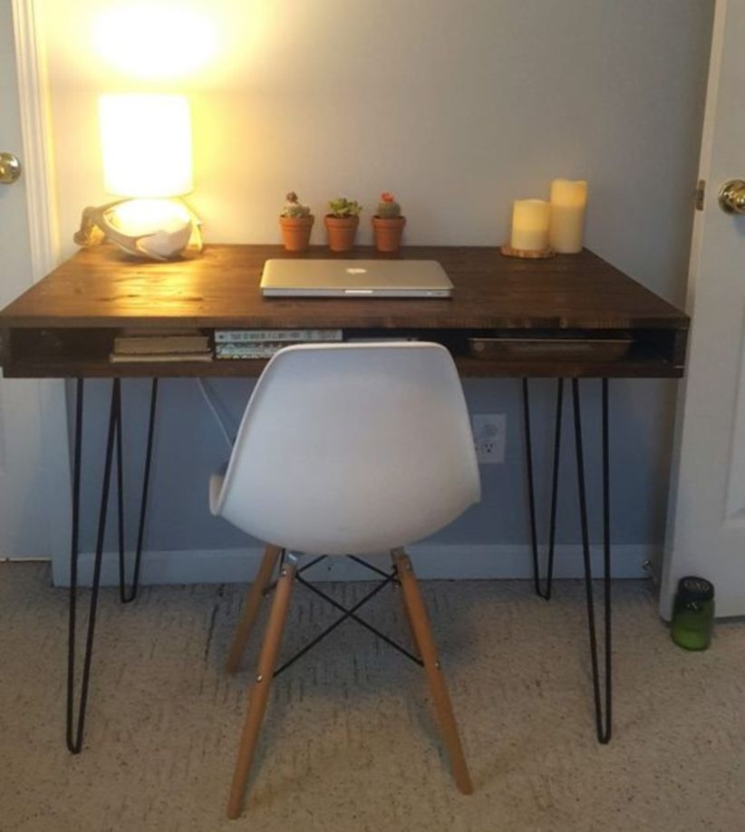 Mid-century modern desk built by reader using remodelaholic plans