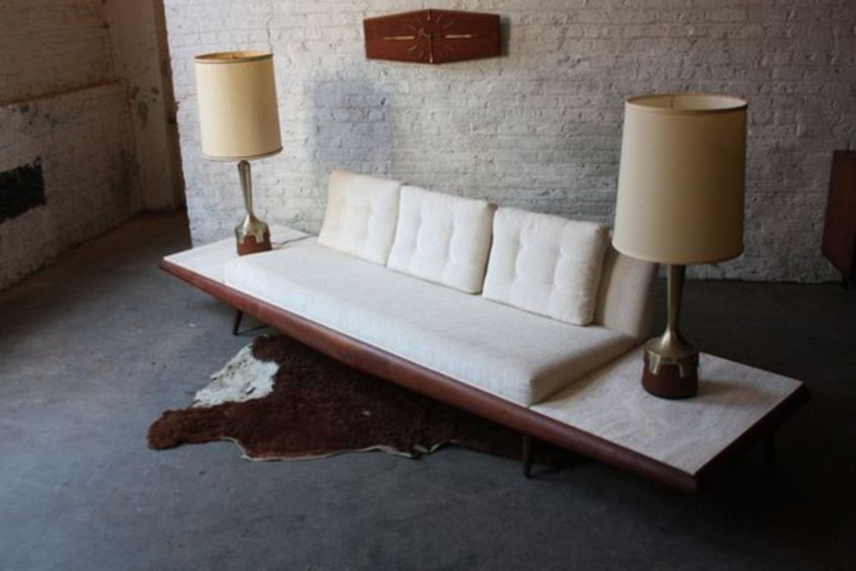 Mid century modern platform sofa meets