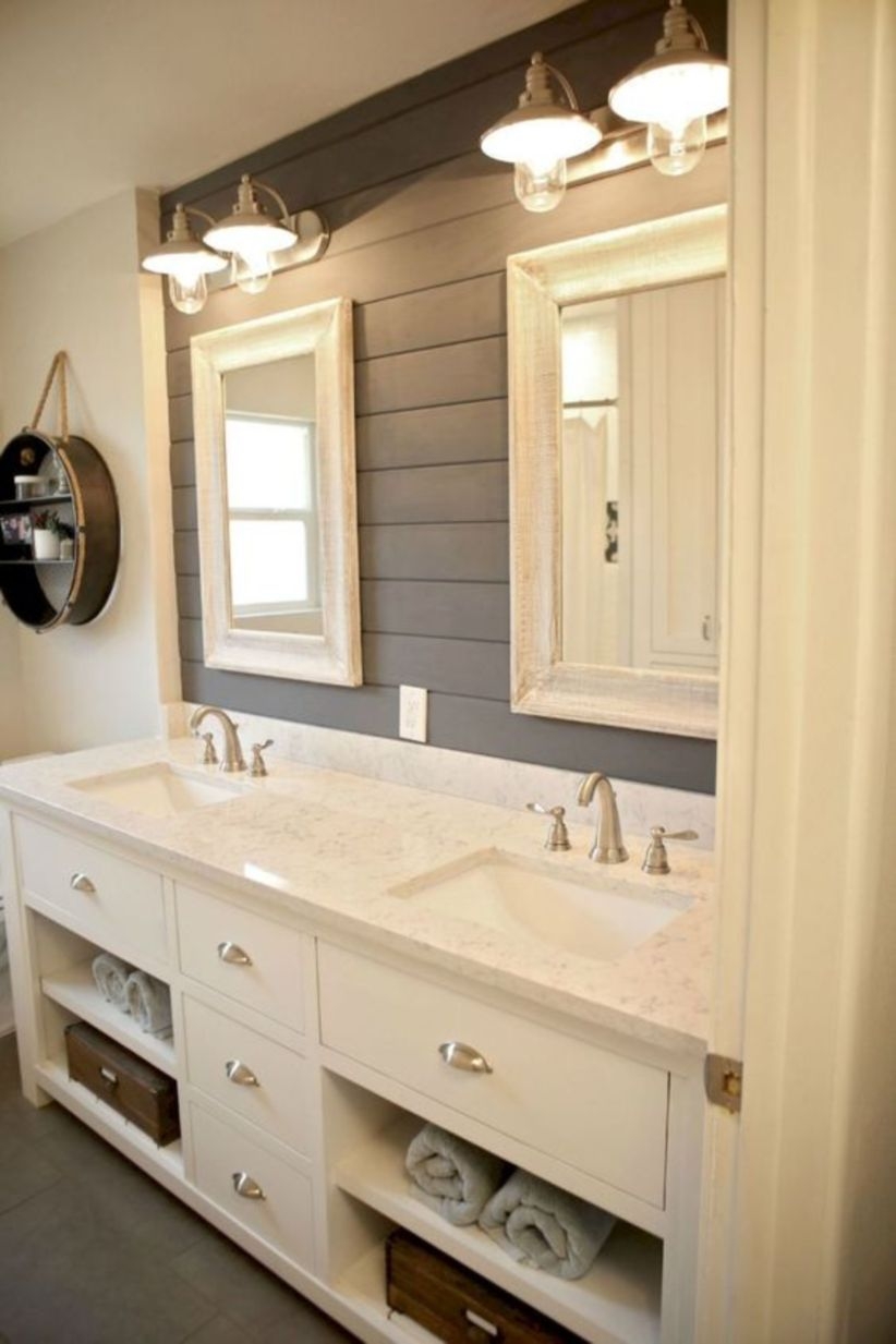 Modern farmhouse bathroom decor ideas with cabinets designs