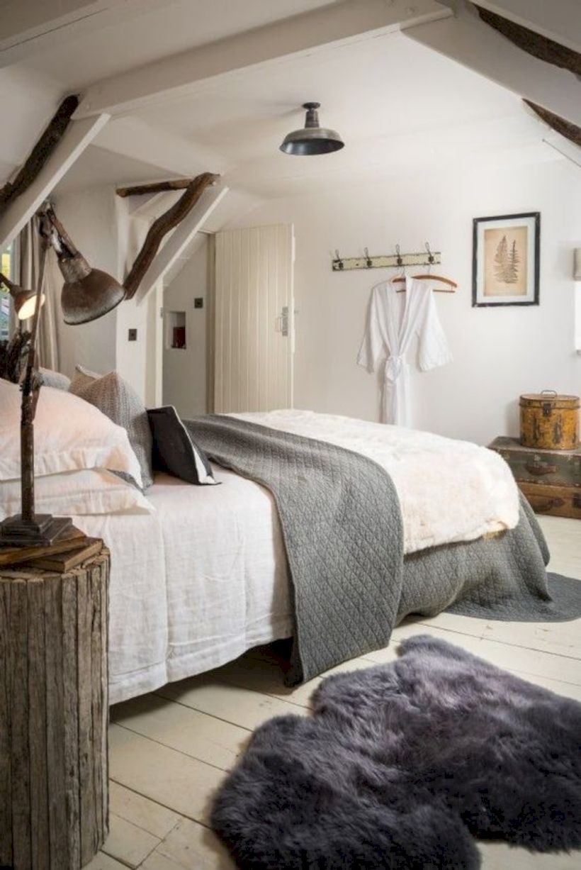 Modern rustic bedroom in the attic