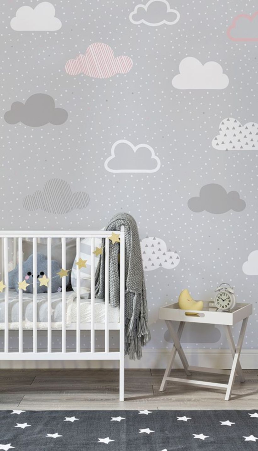 Pink and grey clouds pattern wall mural