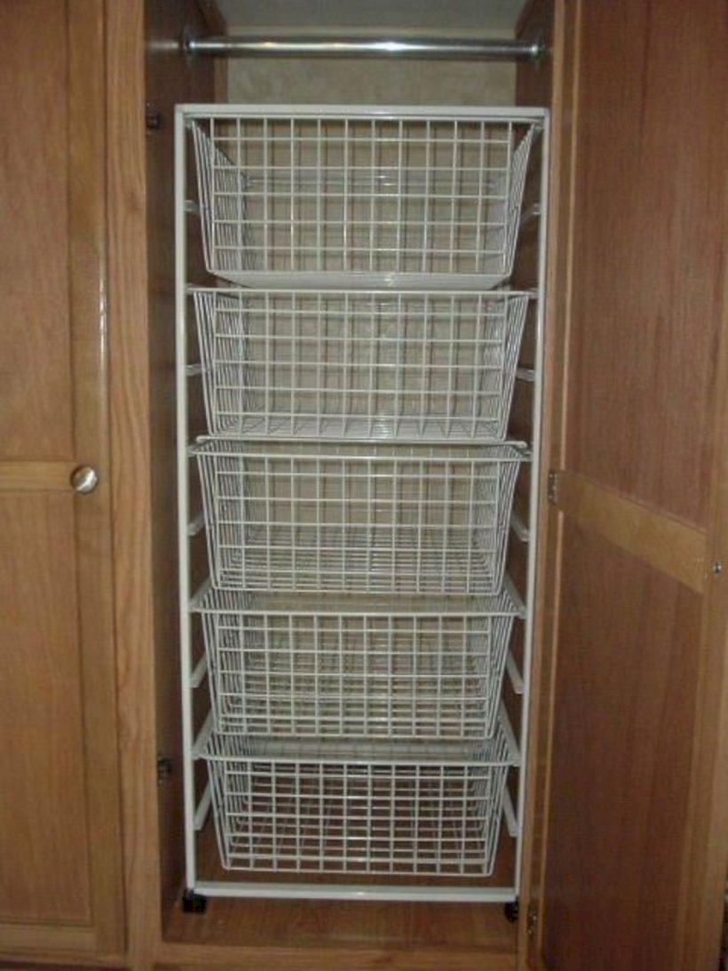 Rv closet shelves and wire baskets