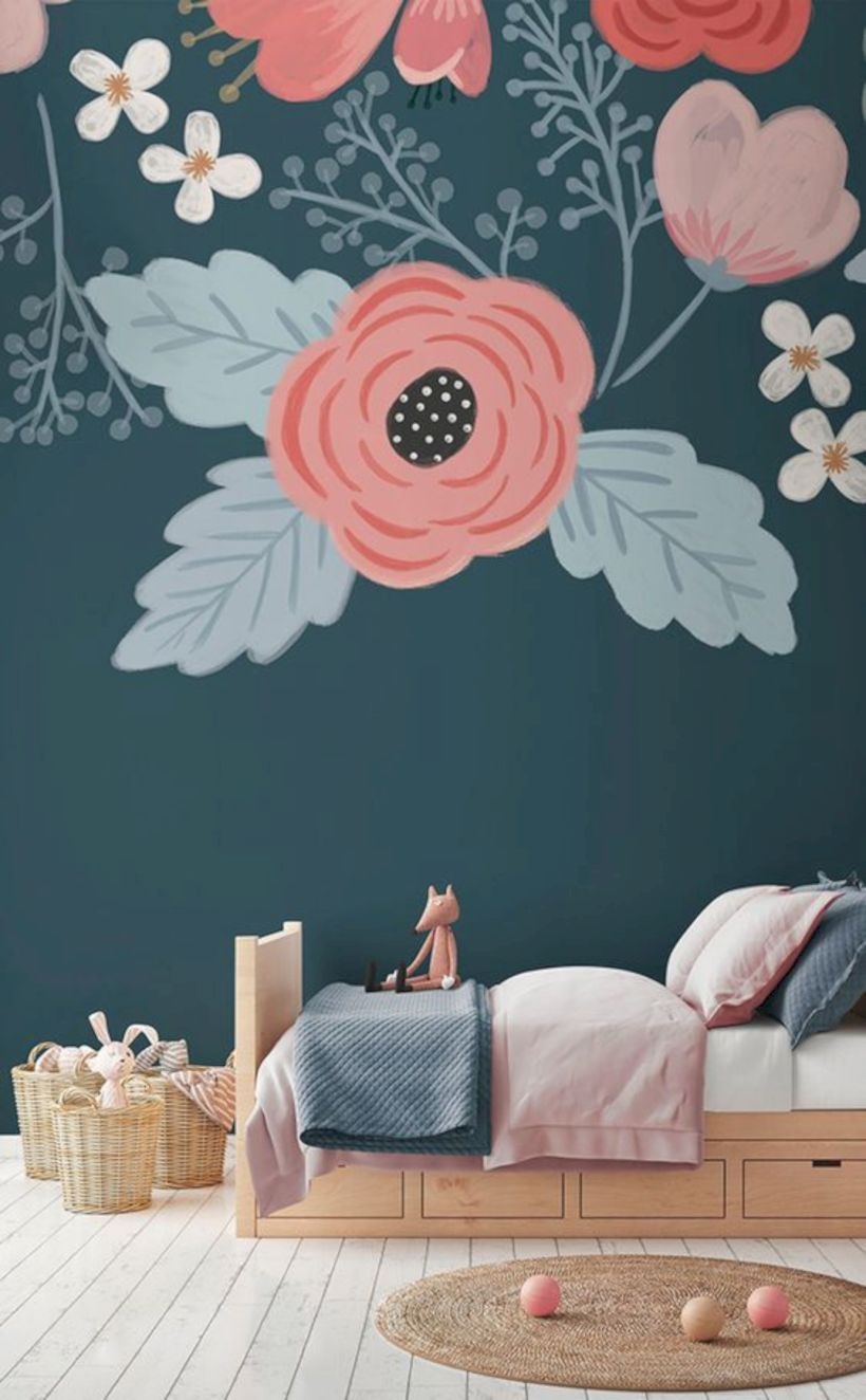 Rosa blue floral wall mural