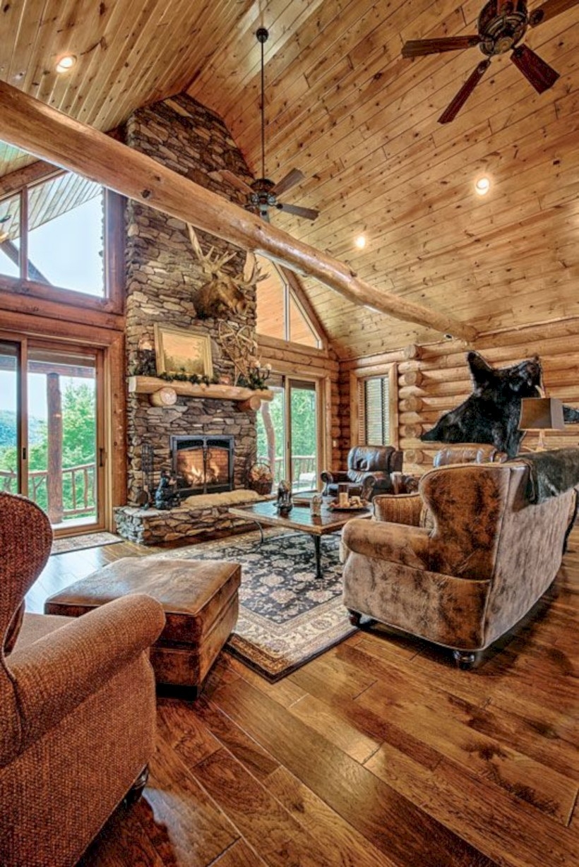 Rustic living room with fireplace