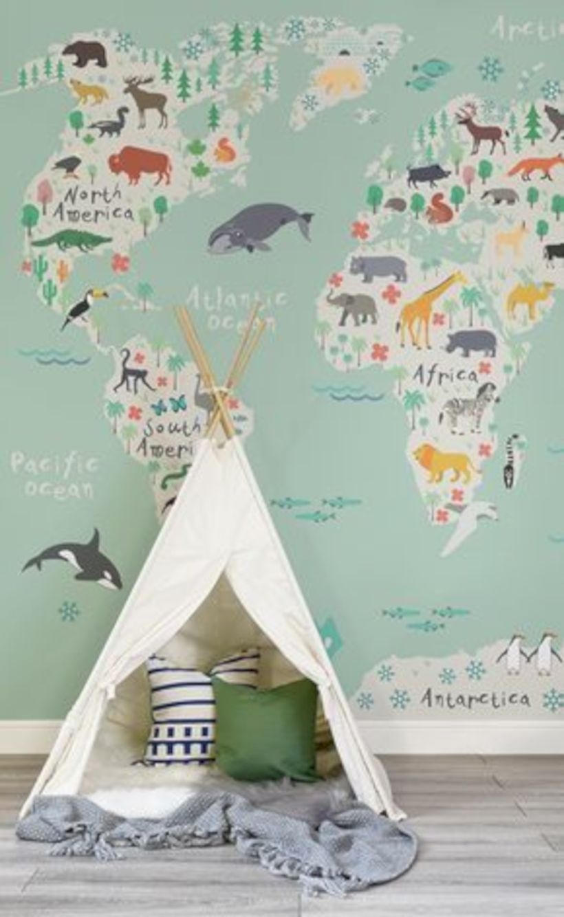 Safari kids map mural wallpaper