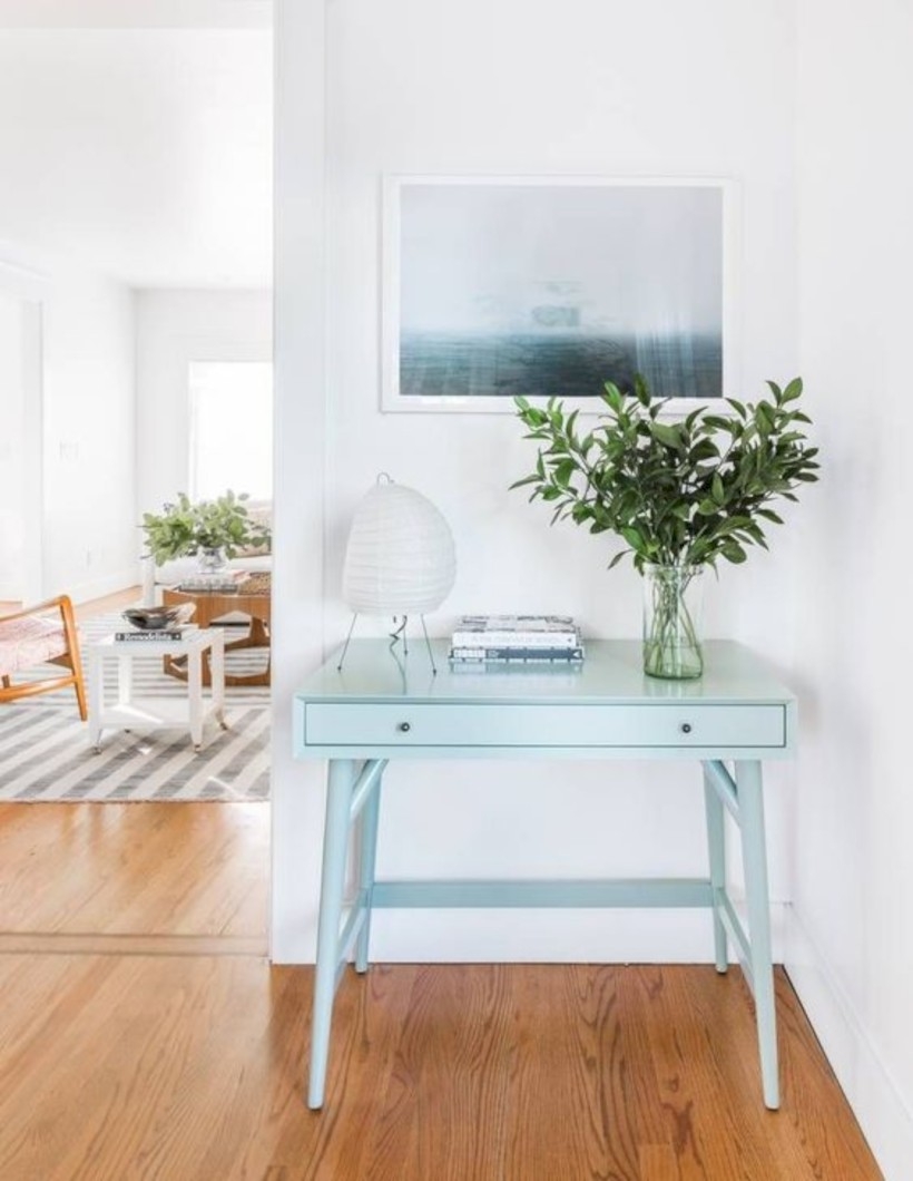 Soft hued entryway table