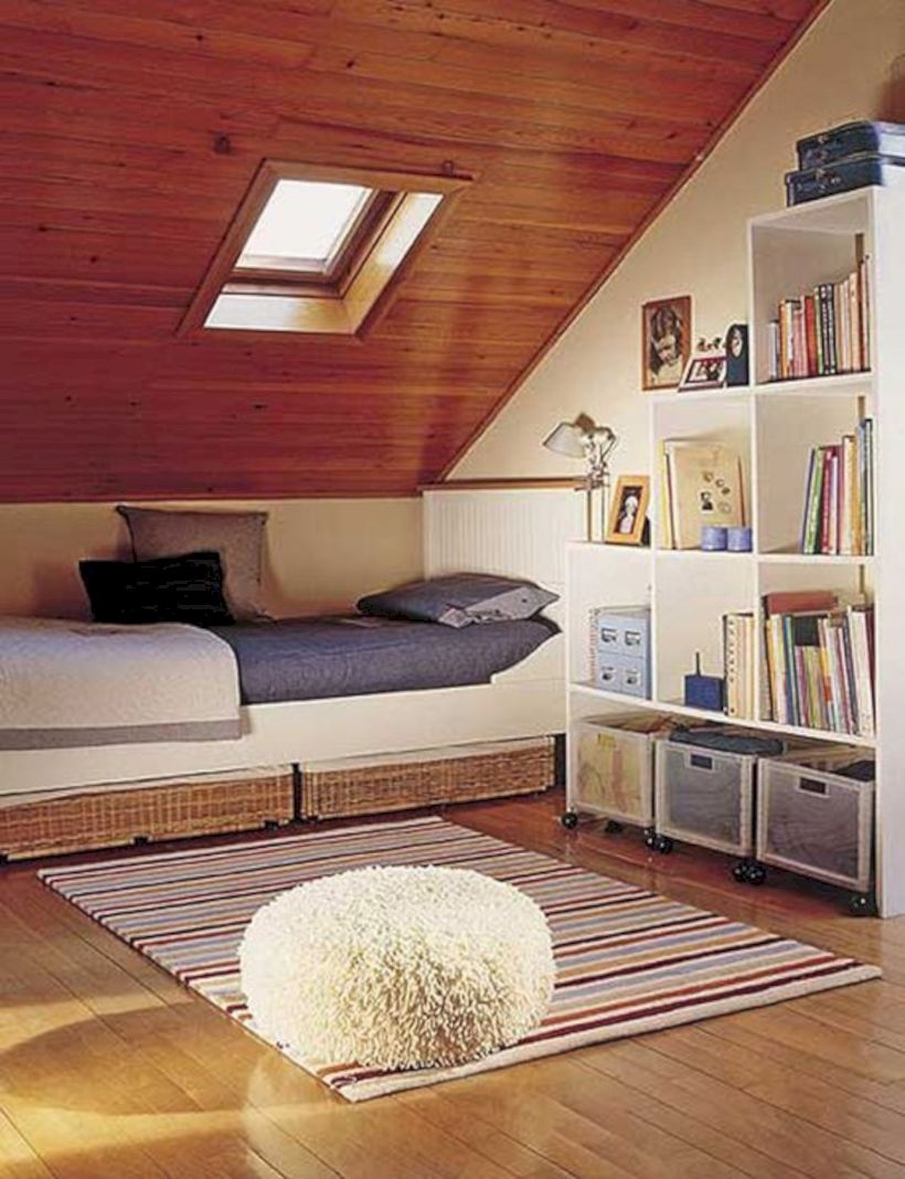 Attic bedroom inspiration with rack book