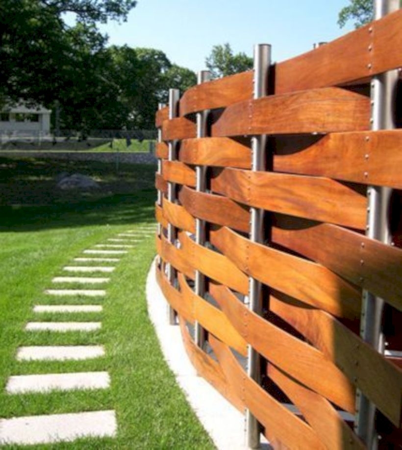 Basket weave wood fence
