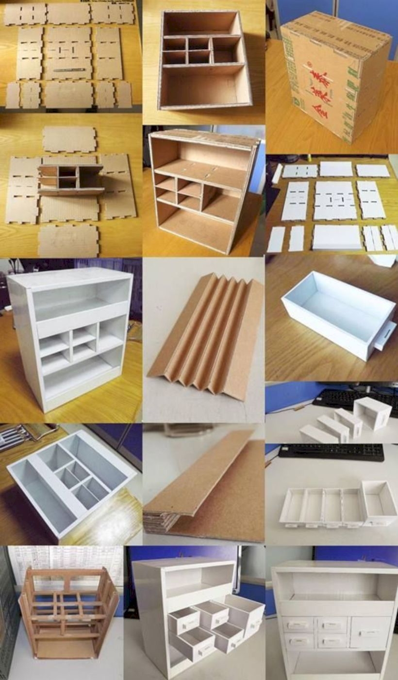 Desk with drawers is made out paper box