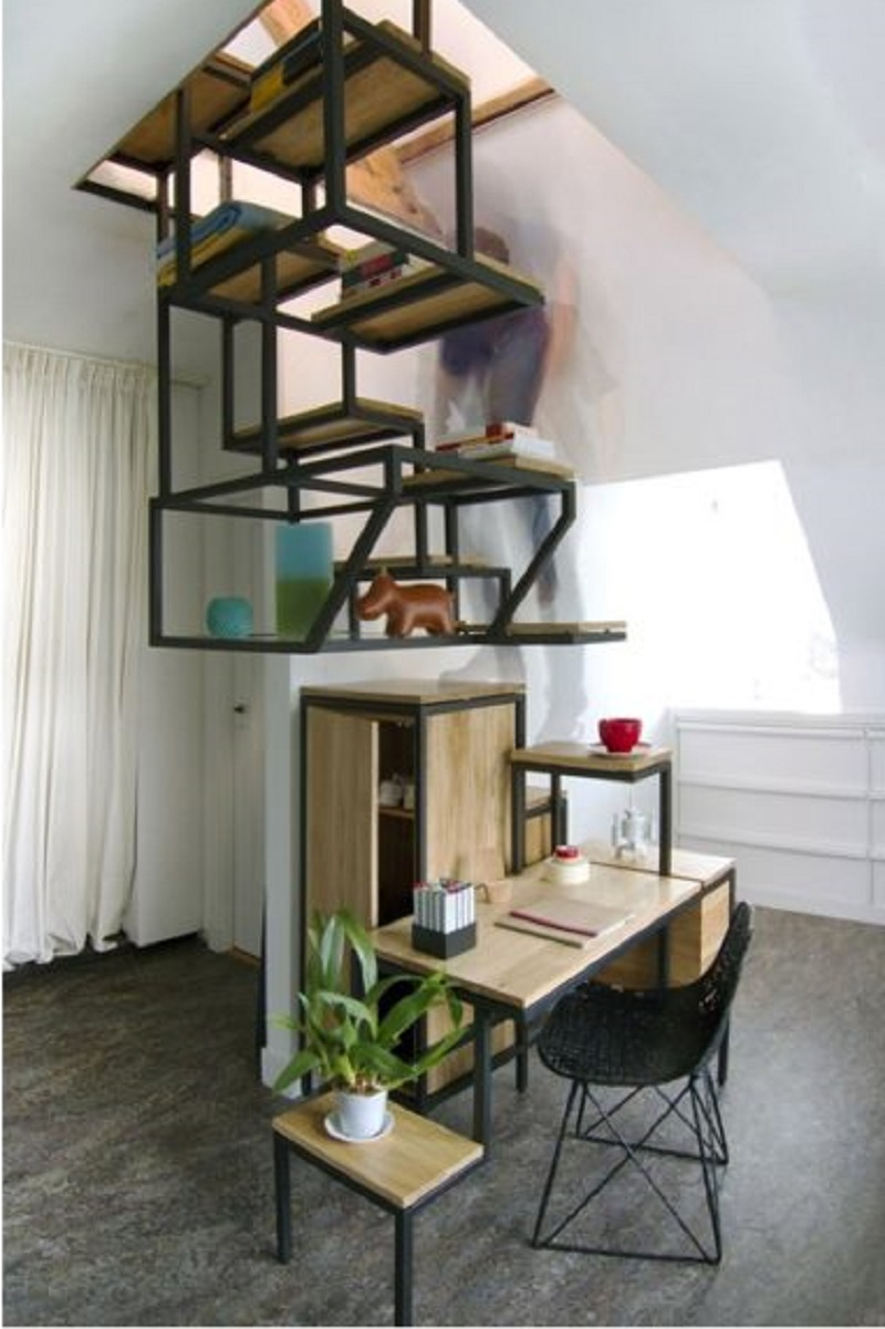 Staircase-combined-with-desk-and-storage-space-