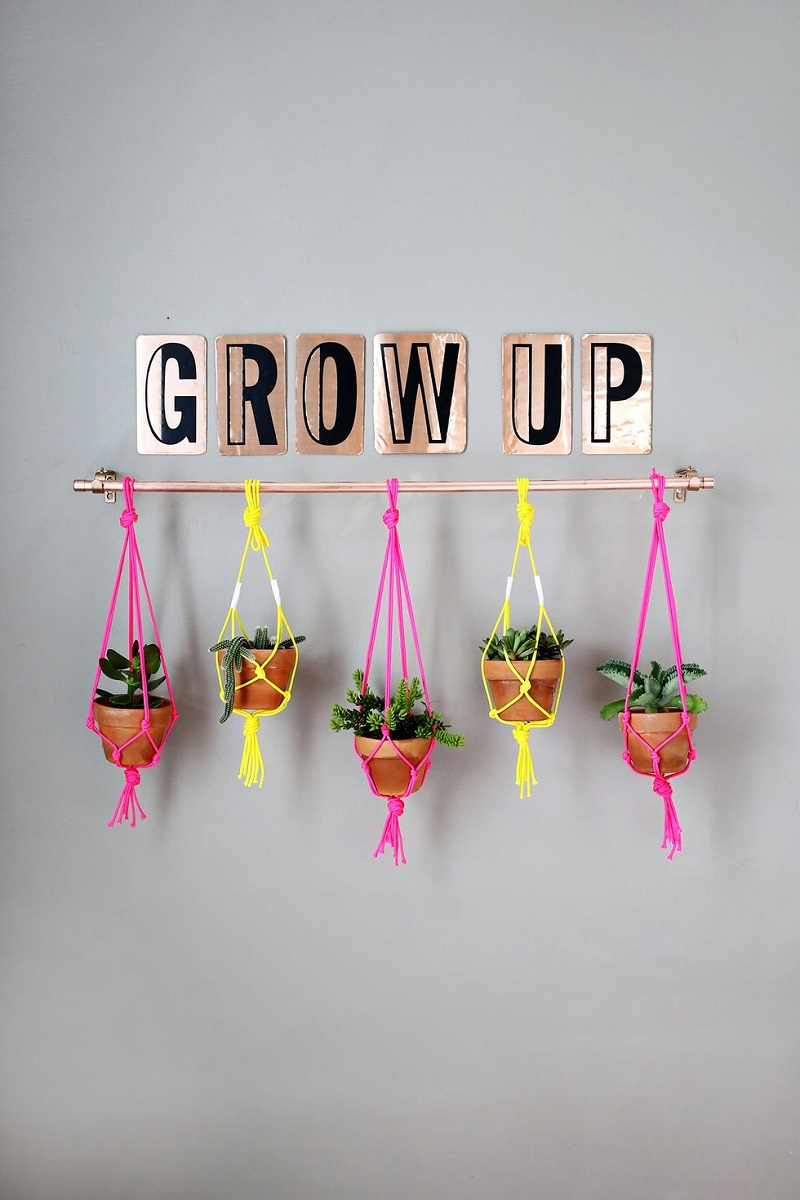 Copper pipe hanging planter