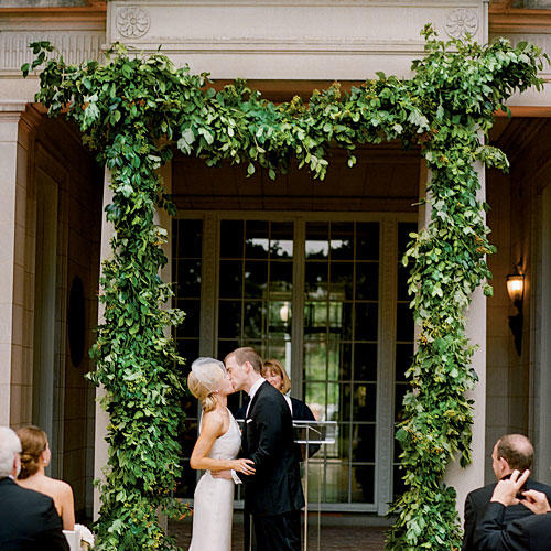 Green garland decorated ceremony altars