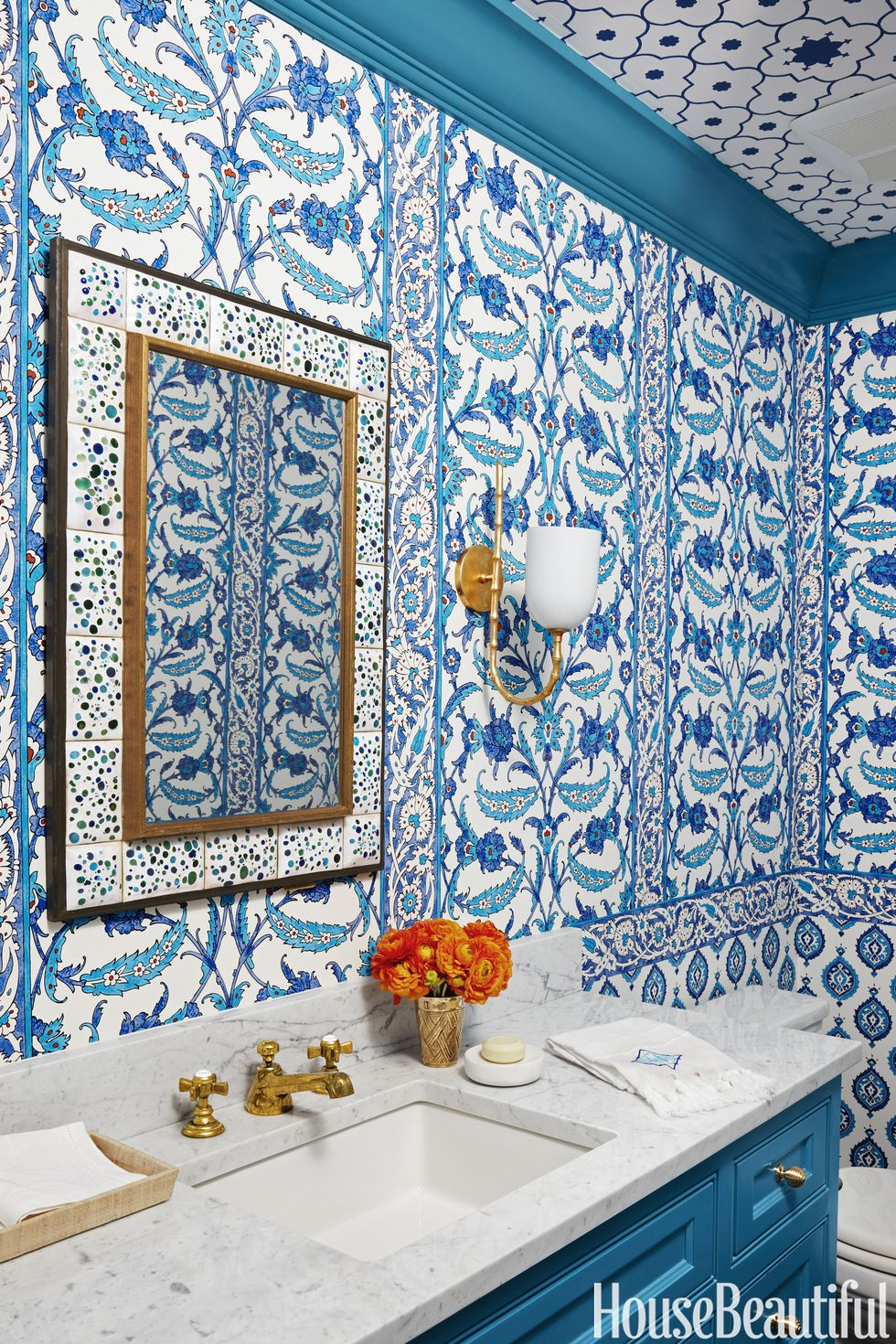Blue and white bathroom