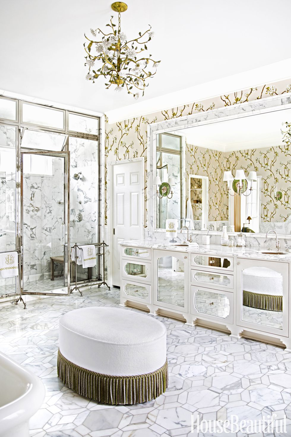 Glitzy bathroom chandelier