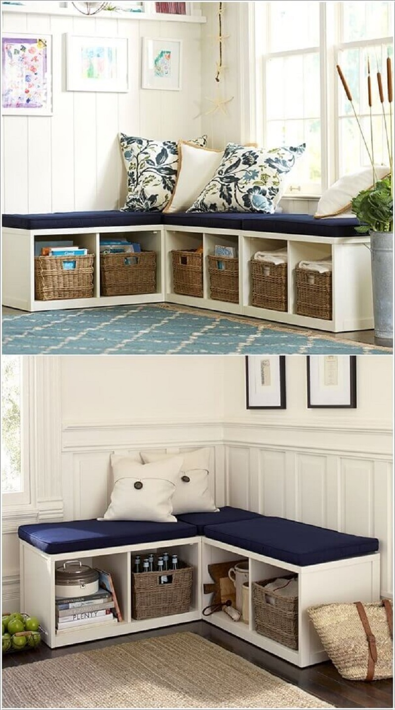 Benches with pull out baskets