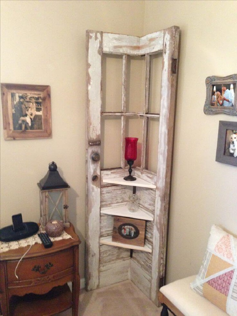 Corner shelf from a reclaimed door