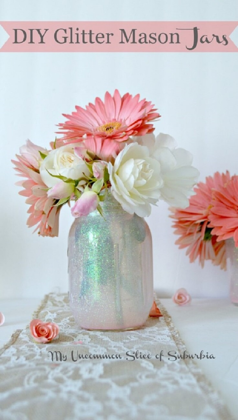 Fill mason jars with glitter