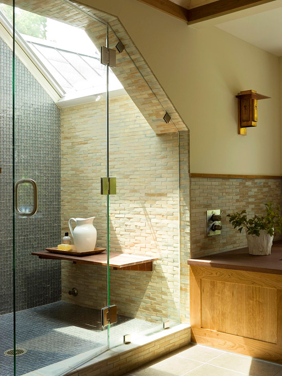 Light-filled shower.