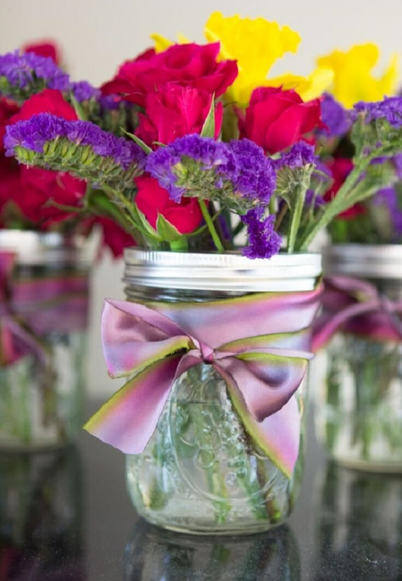 Mason jars with pretty ribbon