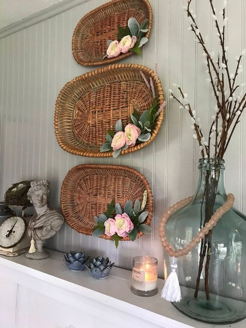 A wonderful natural ornament elements for summer with decorative baskets attached to the wall you will adore