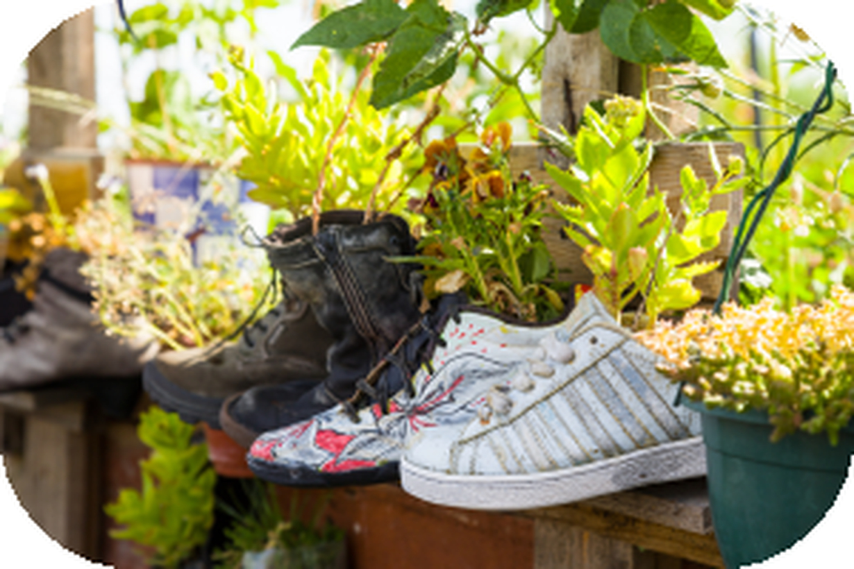 Amazing unused items crafts with shoes that become plant pots for your garden