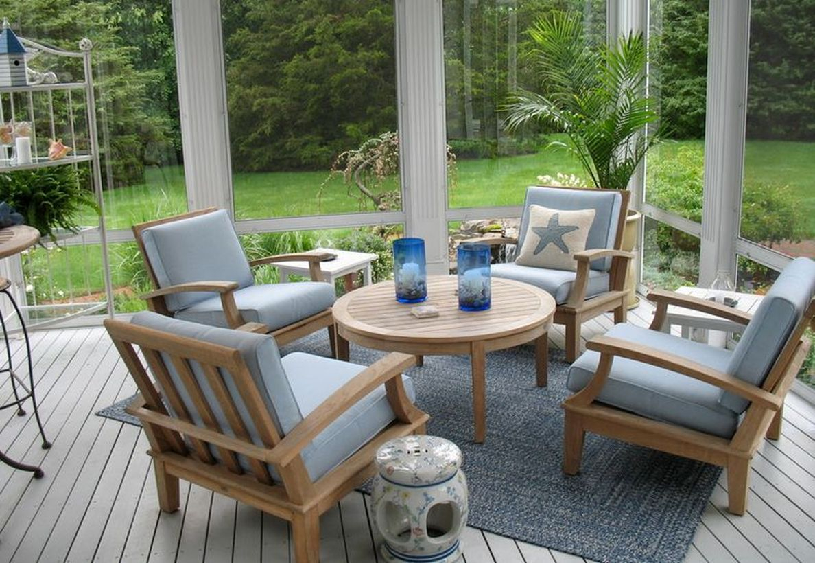 An amazing natural teak wood for round wooden table, teak wood chairs and teak wood floor