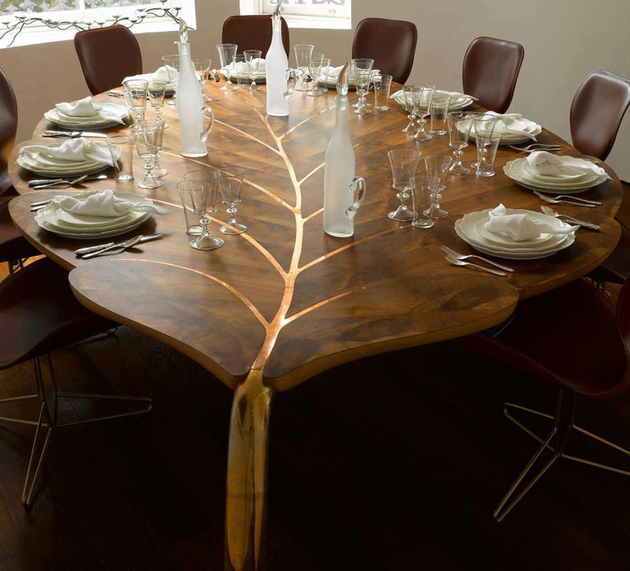 An awesome nature elements furniture for dining room with leaf pattern wood table to perfect your dining room