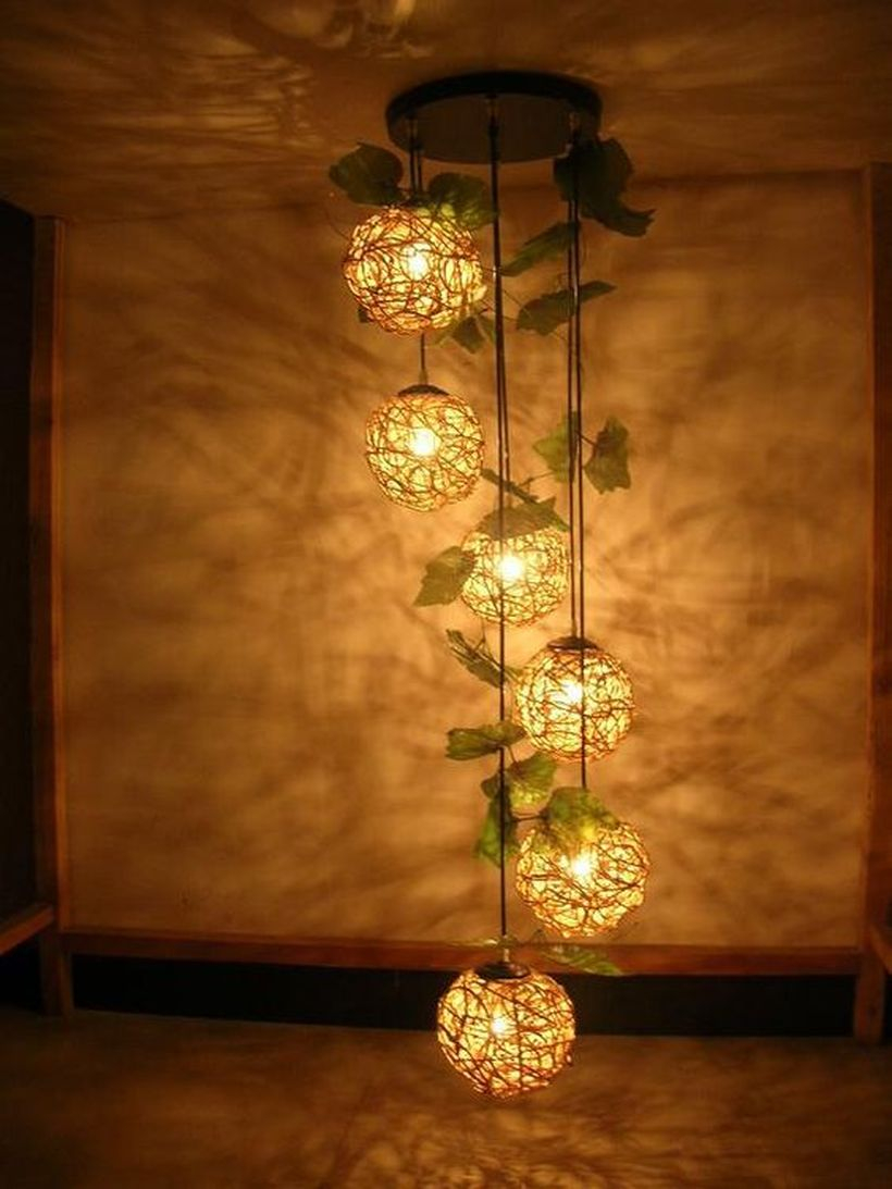 An interesting natural ornament elements for summer with woven six balls pendant lights made of rattan to look cute
