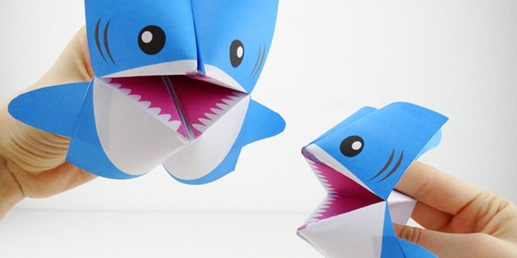 Beautiful paper crafts ideas with shark image, blue and white color