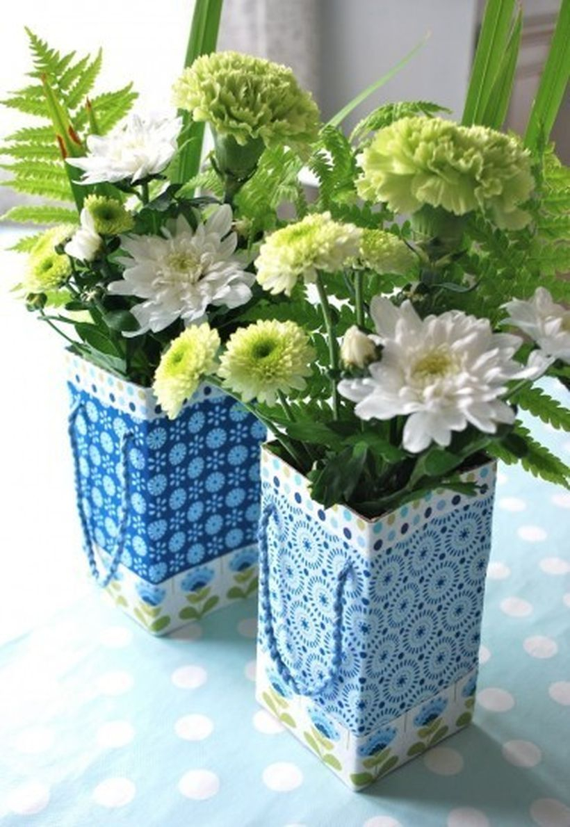 Beautiful diy vas tetra pack with blue color, unique motif to create more comfort for your living room