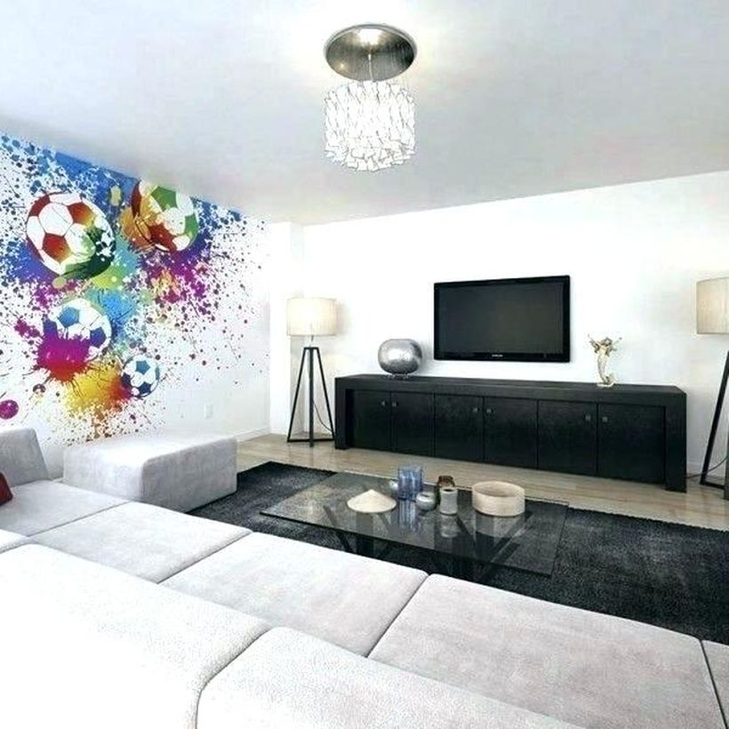 Best living room design ideas with splashes of color with ball motifs, white sofas, black carpets