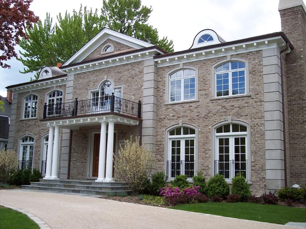 Classic exterior design ideas for best choice home design with light grey brick walls and classic window
