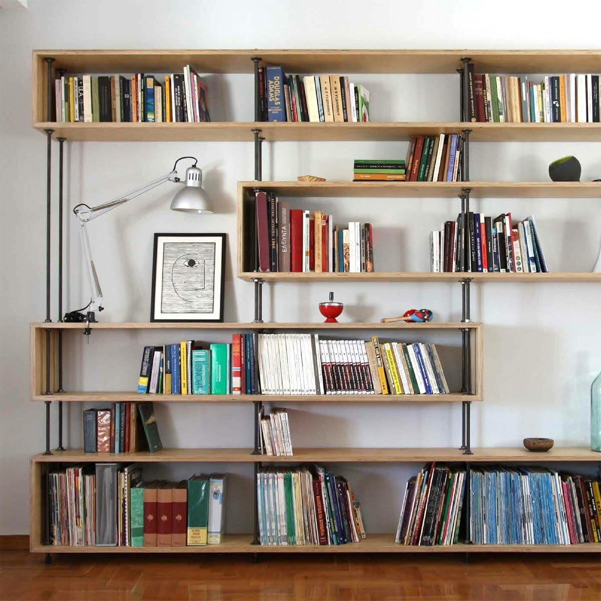 Industrial pipe material plywood furniture for bookcase on the walls
