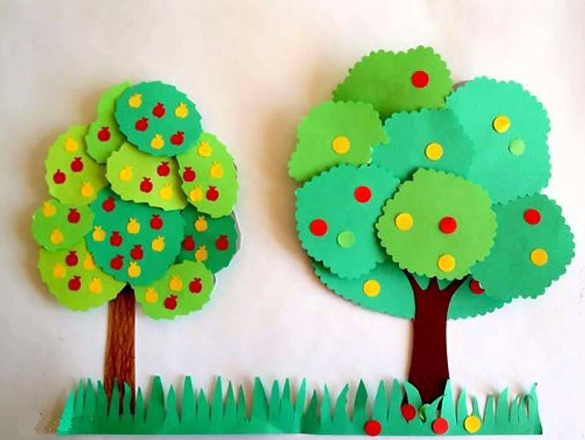 Simple paper craft project for children with apple trees, green color to make more your room fresh
