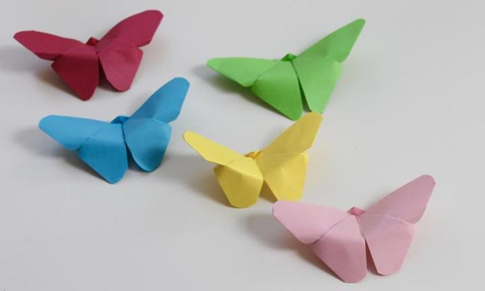 Simple paper crafts ideas with butterflies shaped, red yellow green and blue color to complete your classroom