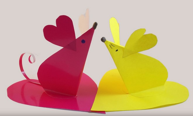 Small paper crafts ideas with mouses shape, red and yellow color